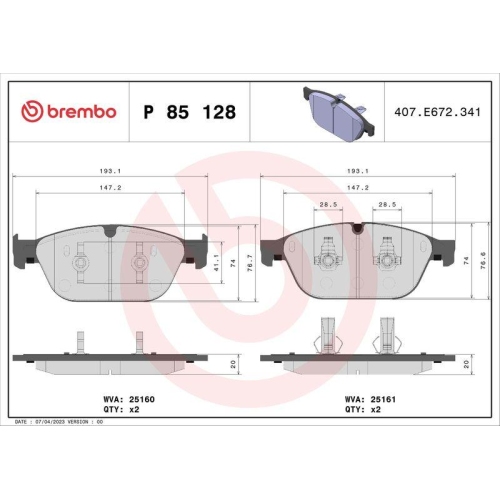 Placute frana Audi A8 D4 (4h2 4h8 4hc 4hl) 11.09-01.18, Q5 (8rb) 11.08-12.17, Q5 Van (8rb) 11.08-12.17, Fata, BREMBO