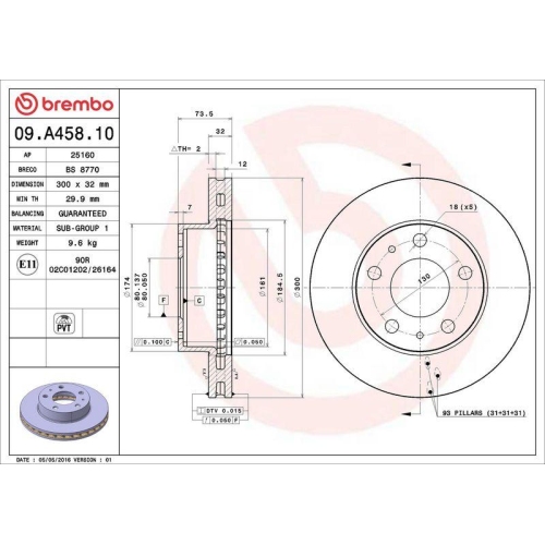 Set disc frana Citroen Jumper 2 Box 04.06-, Jumper 2 Bus 04.06-, Jumper 2 04.06-; Fiat Ducato Box ( 250) 07.06-, Ducato Bus (250) 07.06-, Ducato (250) 07.06-; Peugeot Boxer Box 04.06-, Boxer Bus 09.05-, Boxer 04.06-, Fata, 300X32mm, ventilat, BREMBO