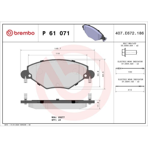 Placute frana Citroen C5 Box / Estate (De, C5 1 (Dc ), C5 1 Break (De ), C5 2 (Rc ), C5 2 Break (Re ), C5 3 Break (Rw ), punte fata, cu senzor uzura, BREMBO