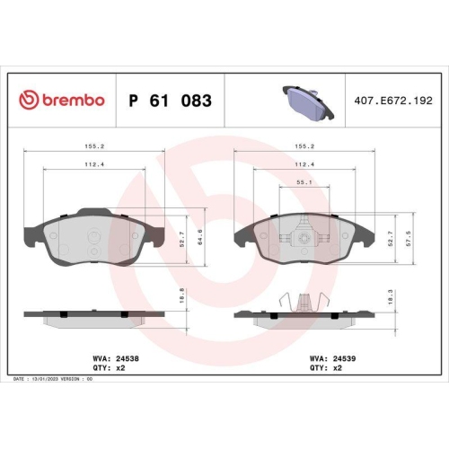 Placute frana Citroen Berlingo (M), Berlingo Box/Minivan (B9), Berlingo Multispace (B9), C4 Grand Picasso 1 (Ua), C4 2 (Nc), C4 Sedan (Nc), DS 4 (Nx), Peugeot 5008 (0u), Partner (0u), punte fata, BREMBO