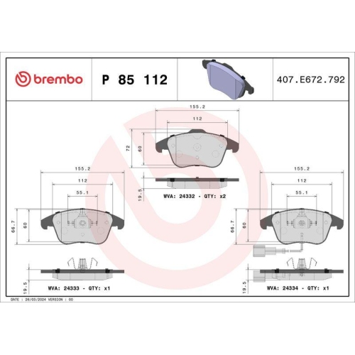 Placute frana Audi Q3 (8ub 8ug) 06.11-03.20; Seat Alhambra (710 711) 06.10-12.22; Vw Sharan (7n1 7n2) 05.10-11.22, Sharan Van (7n1 7n2) 05.10-, Tiguan (5n) 09.07-07.18, Tiguan Van (5n) 09.07-07.18, Fata, BREMBO