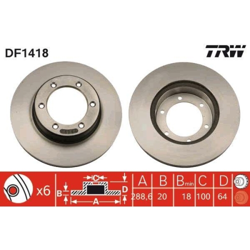 Set disc frana Toyota 4 Runner 2 ( N1) 08.87-12.96, Hilux 2 Suv (Ln Kzn1 Vzn1 Rn1) 08.88-11.98, Hilux 5 Pick-Up ( N Kzn1 Vzn1) 09.88-08.01, Hilux 6 Pick-Up ( N1) 08.94-03.06; Vw Taro 04.89-03.97, Fata, 288X20mm, ventilat, TRW