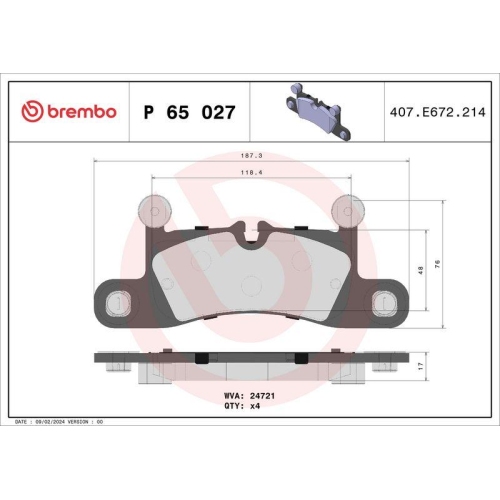 Placute frana Porsche Cayenne (92a); Vw Touareg (7p5, Touareg Van (7p5), punte spate, vehicule fara frane ceramice; pregatit pentru senzor uzura; BREMBO
