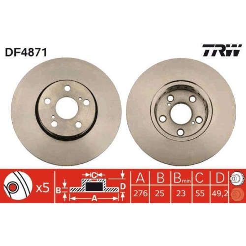 Set disc frana Toyota Avensis ( T22) 09.97-02.03, Avensis Verso ( M2) 05.01-12.11, Fata, 276X25mm, ventilat, TRW