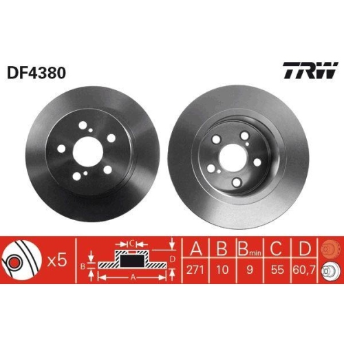 Set disc frana Toyota Avensis ( T22) 09.97-02.03, Spate, 271X10mm, plin, TRW