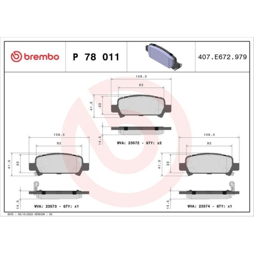 Placute frana Subaru Forester (Sf), Forester (Sg), Impreza Coupe (Gfc), Impreza Estate (Gf), Impreza Saloon (Gc), Legacy 3 (Be), Legacy 4 (Bl), Outback (Be), punte spate, BREMBO