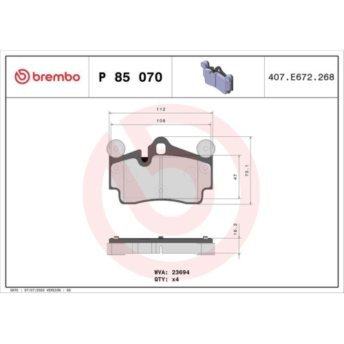 Placute frana Audi Q7 (4lb) 03.06-01.16, Q7 Van (4lb) 03.06-01.16; Porsche Cayenne (9pa) 09.02-12.10; Vw Touareg (7la 7l6 7l7) 10.02-01.13, Spate, BREMBO