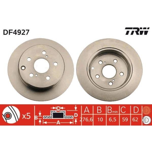 Set disc frana Toyota Avensis ( T25) 04.03-11.08, Avensis Estate ( T25) 04.03-11.08, Avensis Sedan ( T25) 01.03-11.08, Spate, 280X10mm, plin, TRW