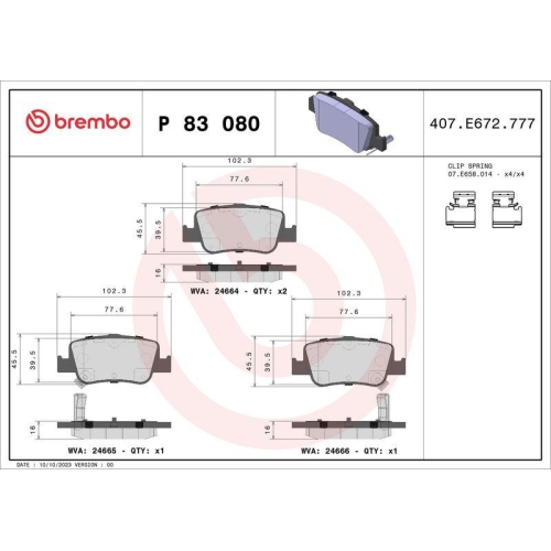 Placute frana Toyota Auris ( E15 ), Auris ( E18 ), Auris Estate ( E18 ), Corolla Saloon ( E18, Corolla Sedan ( E15 ), punte spate, cu indicator uzura acustic, BREMBO
