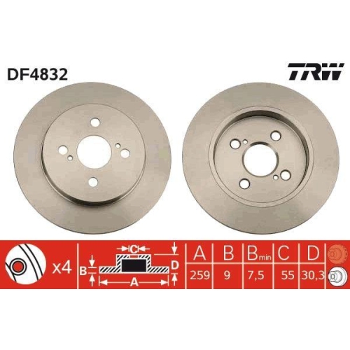 Set disc frana Toyota Iq ( J1) 11.08-12.15, Yaris ( P9) 01.05-12.14, Yaris / Vios Sedan ( P9) 08.05-12.13, Spate, 259X9mm, plin, TRW