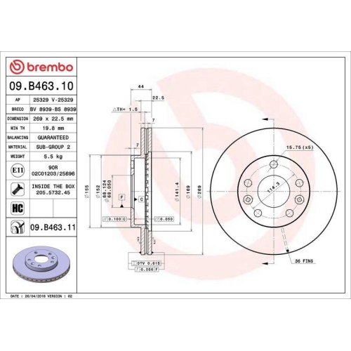 Set disc frana Dacia Duster (Hm) 10.17-, Duster (Hs) 04.10-01.18, Duster Box/Suv 04.11-; Renault Duster (Hm) 10.17-, Megane 4 Grand Coupe 10.16-, Megane 4 Grandtour (K9a/M/N) 04.16-, Megane 4 Liftback (B9a/M/N) 11.15-, Megane 4 Sedan 10.16-, Fata, 269X22,