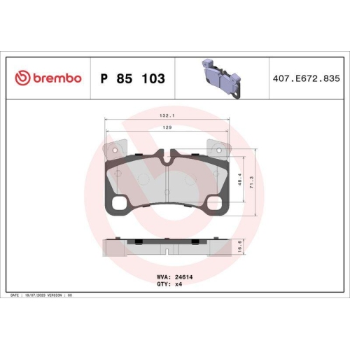 Placute frana Audi Q7 (4lb), Q7 Van (4lb); Porsche Cayenne (9pa); Vw Touareg (7la, punte spate, nu pentru discuri frana Carbon-Ceramic; pregatit pentru senzor uzura; BREMBO