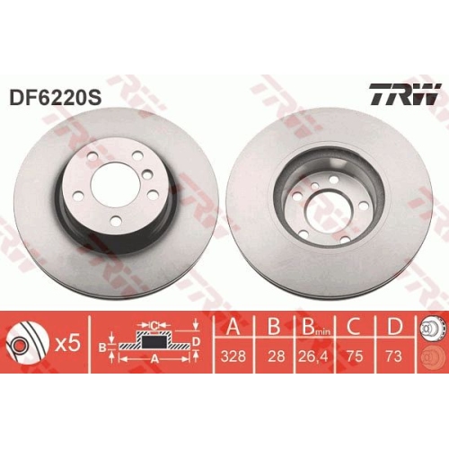 Disc frana Trw DF6220S, parte montare : punte fata