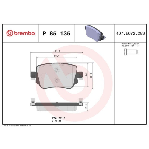 Placute frana Audi A1 (8x1), A1 Sportback (8xa), Seat Leon (5f1), Skoda Octavia 3 (5e3), VW Beetle (5c1), Caddy 4 (Saa), Sharan (7n1), punte spate, BREMBO