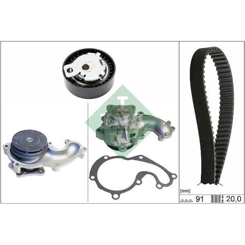 Kit distributie + pompa apa Ford C-Max, Fiesta, Focus, Galaxy II, Mondeo IV, S-Max, Tourneo Connect, Transit Connect, 1.8 TDCi /TDDi /DI, INA