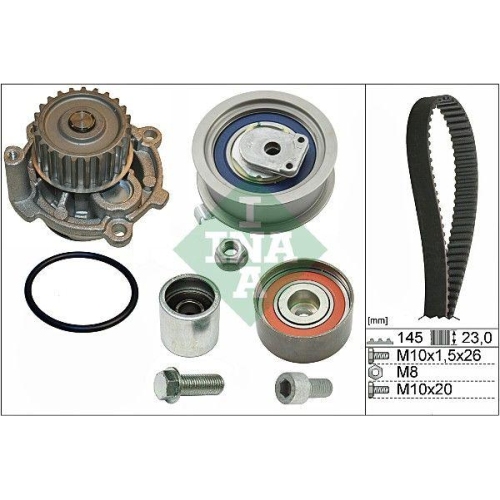 Kit distributie + pompa apa Audi A3 (8p1), A3 Sportback (8pa), A4 B6 (8e2), A4 B6 Avant (8e5); Vw Golf 5 (1k1), Touran (1t1, 2.0 FSi, INA