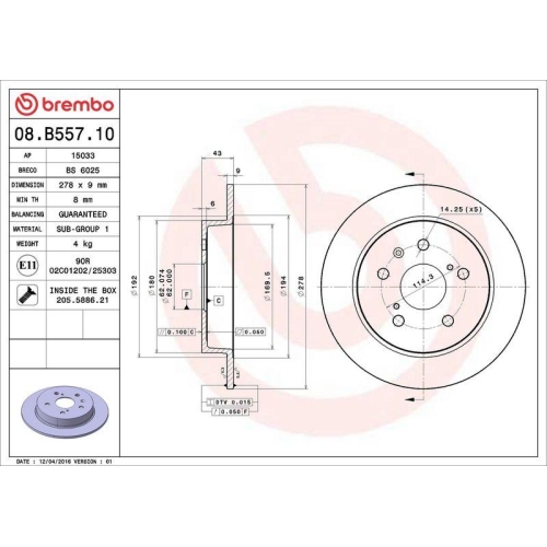 Set disc frana Fiat Sedici (189) 06.06-10.14; Suzuki Swift 3 (Mz Ez) 02.05-, Sx4 (Ey Gy) 06.06-, Sx4 Saloon (Gy Rw) 10.07-, Spate, 278X9mm, plin, BREMBO