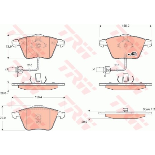 Set placute frana Trw GDB1528, parte montare : Punte fata