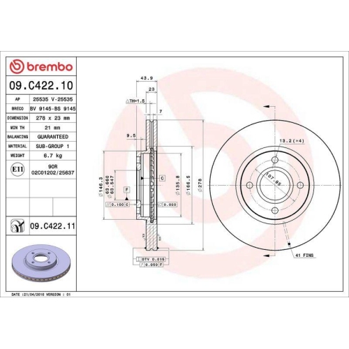 Set disc frana Ford B-Max (Jk) 10.12-, B-Max Van (Jk) 08.12-, Fiesta Sedan 04.10-04.17, Fiesta 6 (Cb1 Ccn) 06.08-04.17, Fiesta 6 Van 08.08-04.17, Tourneo Courier B460 Mpv 02.14-, Transit Courier B460 Mpv 02.14-, Transit Courier B460 Van 02.14-, Fata, 278X