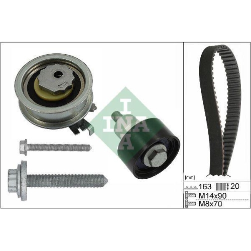 Kit curea distributie Audi A1, A3, A4, A5, Q2, Q3; Seat Alhambra, Arona, Ibiza IV, Leon, Mii, Toledo IV; Skoda Fabia III, Kamiq, Octavia III, Superb III; VW Beetle, Golf VII, Tiguan, 1.0 TFSI, 1.4 TFSI, 1.4 TSI, 1.2 TFSI, 1.6, INA