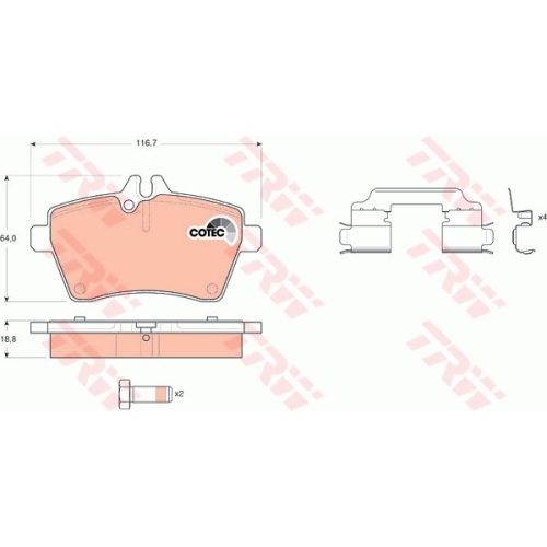 Placute frana Mercedes Clasa A (W169), 09.2004-06.2012, Klasa B (W245), 03.2005-11.2011, TRW
