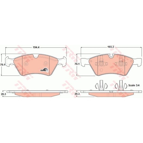 Set placute frana Trw GDB1642, parte montare : Punte fata