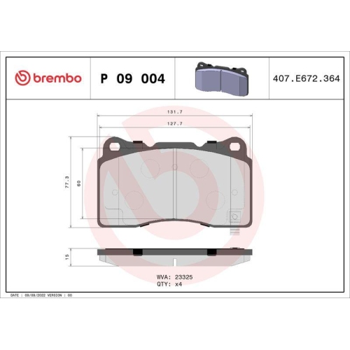 Placute frana Cadillac Ats 02.13-, Cts 03.02-12.07, Sts 09.04-12.07, Sts 09.07-12.12; Ford Mustang Convertible 09.05-, Mustang Coupe 12.04-; Honda Civic Ix (Fk) 02.12-12.16; Subaru Impreza Saloon (Ge Gv) 01.07-; Tesla Model S (5yjs) 09.12-, Model X (5yjx)