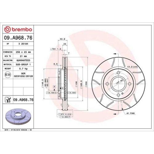 Set disc frana Ford Fiesta Sedan 04.10-04.17, Fiesta 6 (Cb1 Ccn) 06.08-04.17, Fiesta 6 Van 08.08-04.17, Ka + Saloon (Tk Fk) 08.14-, Ka+ 3 (Uk Fk) 08.14-, Fata, 258X23mm, ventilat, BREMBO