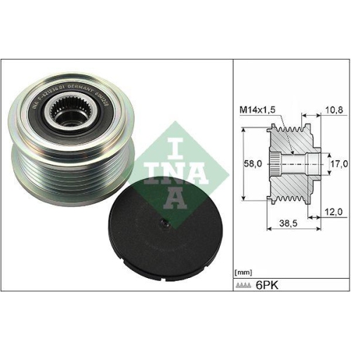 Fulie alternator Toyota Auris ( E18) 10.12-12.18, Auris Estate ( E18) 07.13-12.18, Corolla Saloon ( E18 Zre1) 06.13-02.21, Yaris ( P13) 12.10-06.20, Yaris Box / Liftback ( P13) 10.12-06.20, INA