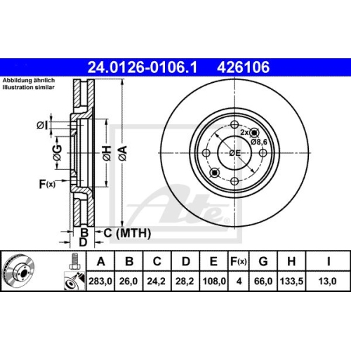 Disc frana Ate 24012601061, parte montare : punte fata