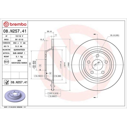Set disc frana Ford Galaxy 3 (Ck) 01.15-, Galaxy Mk 3 Van (Ck) 03.19-, S-Max (Cj Wa6) 01.15-, Spate, 302X11mm, plin, BREMBO