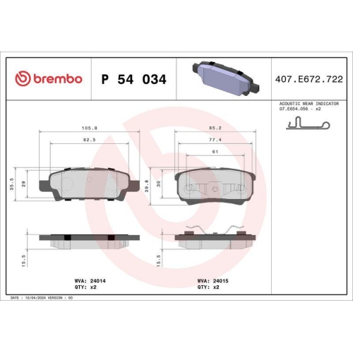Placute frana Chrysler 200 Cabriolet 01.10-, 200 Sedan 01.10-, Sebring (Js) 09.06-12.10, Sebring Cabriolet (Js) 05.07-12.10; Dodge Avenger Saloon 06.07-12.14, Caliber 06.06-; Jeep Compass (Mk49) 08.06-, Patriot (Mk74) 02.07-12.17; Mitsubishi Lancer 7 (Cs