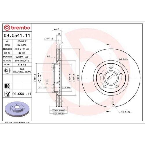 Set disc frana Ford Kuga 2 (Dm2) 05.12-, Kuga 2 Van 05.12-12.19, Tourneo Connect / Grand Tourneo Connect V408 09.13-, Transit Connect Mpv 02.13-, Transit Connect V408 Van 02.13-, Fata, 300X25mm, ventilat, BREMBO