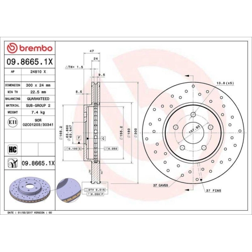 Set disc frana Ford Mondeo 3 (B5y) 10.00-03.07, Mondeo 3 Estate (Bwy) 10.00-03.07, Mondeo 3 Sedan (B4y) 10.00-09.07; Jaguar X-Type I (X400) 03.01-11.09, X-Type I Estate (X400) 09.03-12.09, Fata, 300X24mm, ventilat, BREMBO