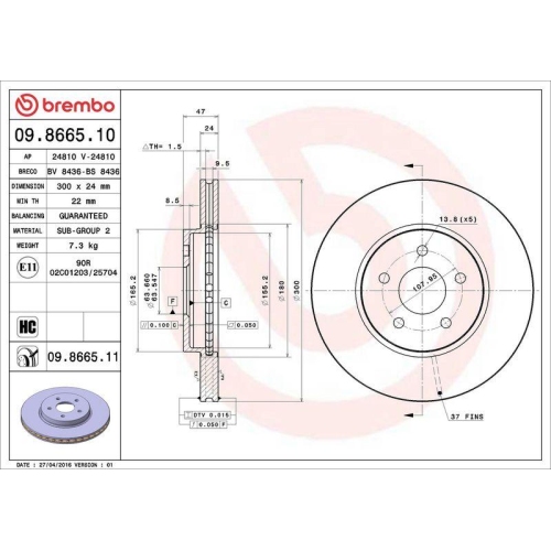 Set disc frana Ford Mondeo 3 (B5y) 10.00-03.07, Mondeo 3 Estate (Bwy) 10.00-03.07, Mondeo 3 Sedan (B4y) 10.00-09.07; Jaguar X-Type I (X400) 03.01-11.09, X-Type I Estate (X400) 09.03-12.09, Fata, 300X24mm, ventilat, BREMBO