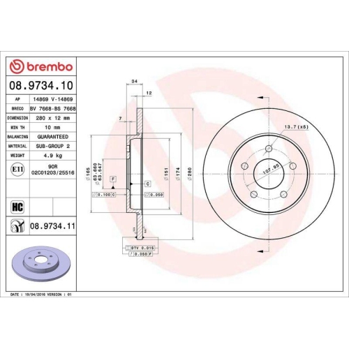 Set disc frana Ford Mondeo 3 (B5y) 10.00-03.07, Mondeo 3 Estate (Bwy) 10.00-03.07, Mondeo 3 Sedan (B4y) 10.00-09.07; Jaguar X-Type I (X400) 03.01-11.09, X-Type I Estate (X400) 09.03-12.09, Spate, 280X12mm, plin, BREMBO
