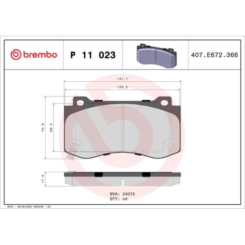 Placute frana Chrysler 300c (Lx Le) 09.04-, 300c Touring (Lx Le) 09.04-12.10, C5 X (Nd Nc) 09.10-; Dodge Challenger Coupe 09.07-, Charger 06.05-12.10, Charger 09.10-, Magnum Estate 09.04-12.08; Jeep Grand Cherokee 3 (Wh Wk) 10.04-10.11, Fata, BREMBO