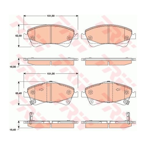 Set placute frana Trw GDB3479, parte montare : Punte fata, Toyota Auris (E15) 2007-2012, Auris (E18) 2013-2019, Avensis (T27) 2008-2019, Corolla E15, 2006-2013; Verso (AR20) 2009-2018