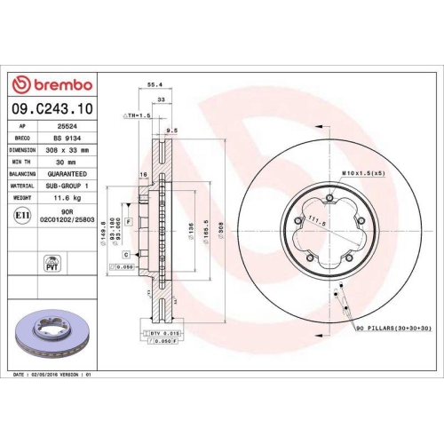 Set disc frana Ford Tourneo Custom V362 Bus (F3) 09.12-, Transit Bus(Fd Fb Fs Fz Fc) 04.06-, Transit Custom V362 Box (Fy Fz) 09.12-, Transit Custom V362 Bus (F3) 04.12-, Transit V363 Box (Fcd Fdd) 08.13-, Transit V363 Bus (Fad Fbd) 08.13-, Transit V363 Pl