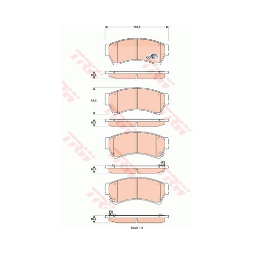 Set placute frana Trw GDB3501, parte montare : Punte fata