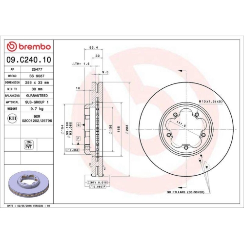 Set disc frana Ford Tourneo Custom V362 Bus (F3) 09.12-, Transit Custom V362 Box (Fy Fz) 09.12-, Transit Custom V362 Bus (F3) 04.12-, Transit V363 Box (Fcd Fdd) 08.13-, Transit V363 Bus (Fad Fbd) 08.13-, Transit V363 Platform / Chassis (Fed Ffd) 08.13-, F