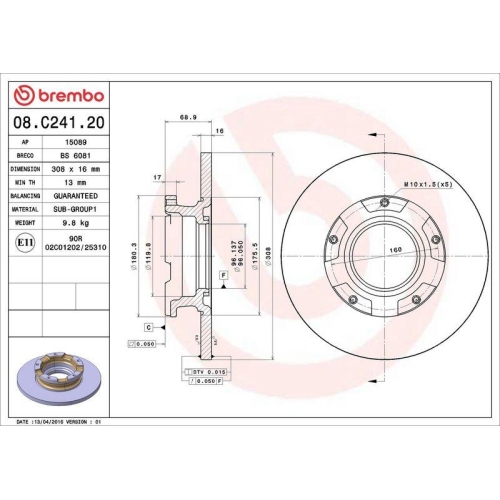 Set disc frana Ford Tourneo Custom V362 Bus (F3) 09.12-, Transit Custom V362 Box (Fy Fz) 09.12-, Transit Custom V362 Bus (F3) 04.12-, Transit V363 Box (Fcd Fdd) 08.13-, Transit V363 Bus (Fad Fbd) 08.13-, Transit V363 Platform / Chassis (Fed Ffd) 08.13-, S