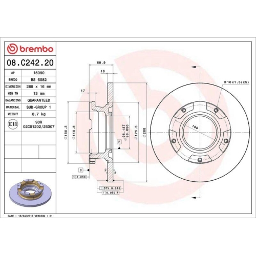 Set disc frana Ford Tourneo Custom V362 Bus (F3) 09.12-, Transit Custom V362 Box (Fy Fz) 09.12-, Transit Custom V362 Bus (F3) 04.12-, Transit V363 Box (Fcd Fdd) 08.13-, Transit V363 Bus (Fad Fbd) 08.13-, Transit V363 Platform / Chassis (Fed Ffd) 08.13-, S
