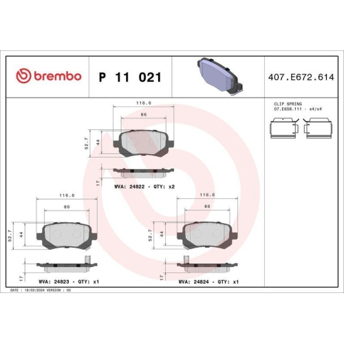 Placute frana Chrysler Grand Voyager 5 (Rt) 10.07-; Dodge Grand Caravan 06.07-, Journey Van (Jc) 06.08-, Journey 06.08-; Fiat Freemont (345) 08.11-; Vw Routan 09.08-12.13, Spate, BREMBO