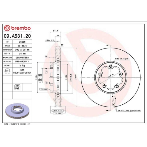 Set disc frana Ford Transit Box (Fa) 04.06-12.14, Transit Bus(Fd Fb Fs Fz Fc) 04.06-, Transit (Fm Fn Ff) 04.06-12.14, Fata, 300X28mm, ventilat, BREMBO