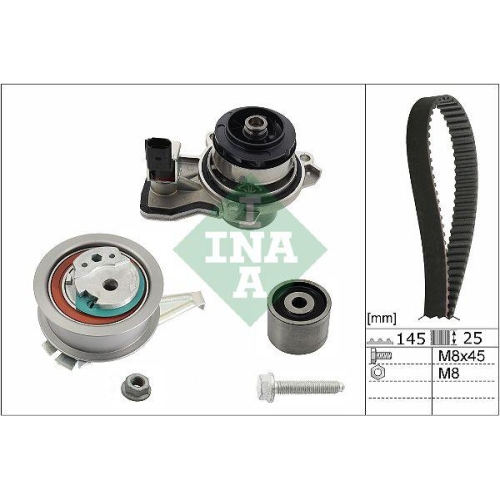 Kit distributie + Pompa apa Audi A1 (8x1, A1 Sportback (8xa; Seat Ibiza 4 (6j5, Ibiza 4 Sc (6j1, Ibiza 4 St (6j8, Toledo 4 (Kg3); Skoda Fabia 3 (Nj3), Fabia 3 Estate (Nj5), Rapid (Nh3, Rapid Spaceback (Nh1); Vw Polo 5 (6r1, Polo Van (6r), 1.4 TDi, INA