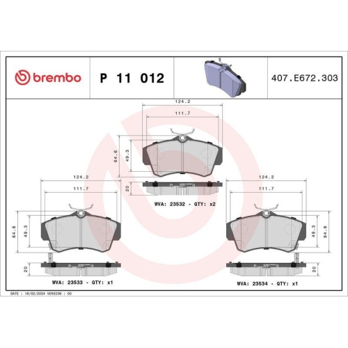Placute frana Chrysler Pt Cruiser (Pt) 06.00-12.10, Pt Cruiser Cabriolet 06.00-12.10, Fata, BREMBO
