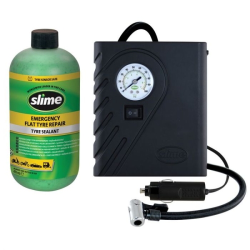 Kit Anti-Pana Slime Smart Repair 473ml + Compresor aer 12V pentru anvelope fara camera lichid reparatie pana instant