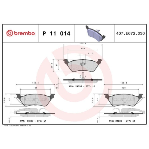 Placute frana Chrysler Voyager / Grand Voyager 3 (Gs Ns) 01.95-03.01, Voyager 4 (Rg Rs) 09.99-12.08, Voyager 4 Van (S) 09.99-12.08; Dodge Caravan (Rg) 02.00-12.07, Spate, BREMBO