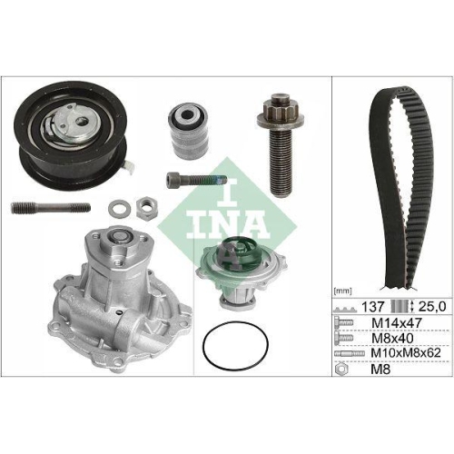 Kit distributie + Pompa apa Audi A4 B5 (8d2), A4 B5 Avant (8d5), A6 C5 (4b2), A6 C5 Avant (4b5); Vw Passat B5 (3b2), Passat B5 Variant (3b5), 1.9 TDi, 1.9 TDi Quattro, 1.9 Hybrid, 1.9 TDI Syncro/4motion, INA